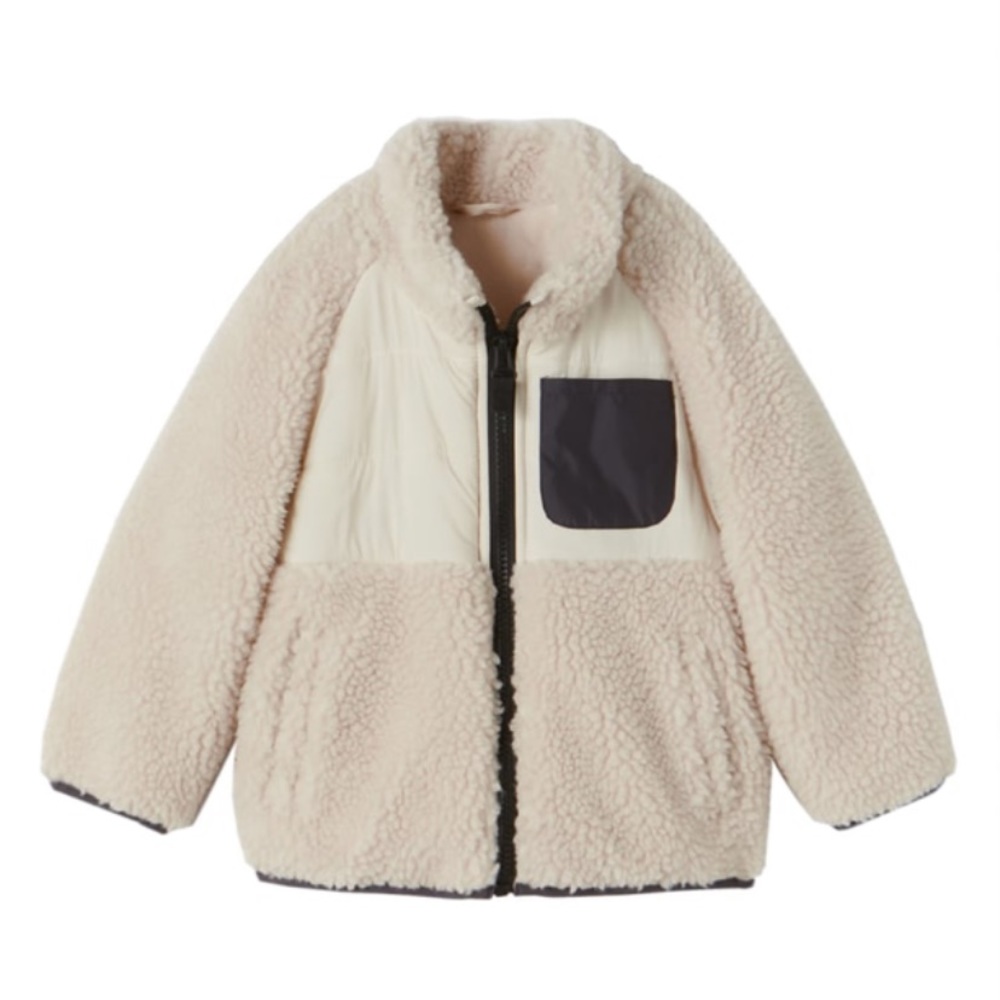 Fleece jacket with denim pocket